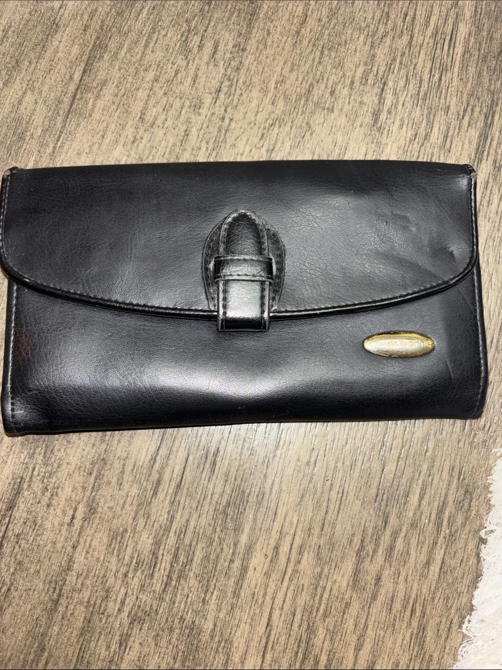 Liz Claiborne Black Leather Wallet with Gold Tone Logo